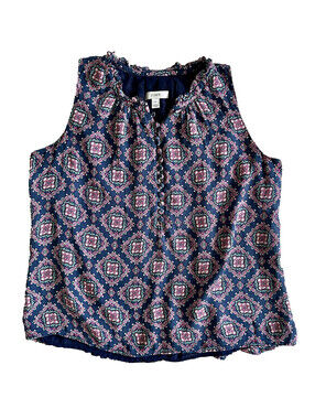 J Crew J.Crew Blue Red Paisley Sleeveless Blouse Top Covered Button Silk Lined 6